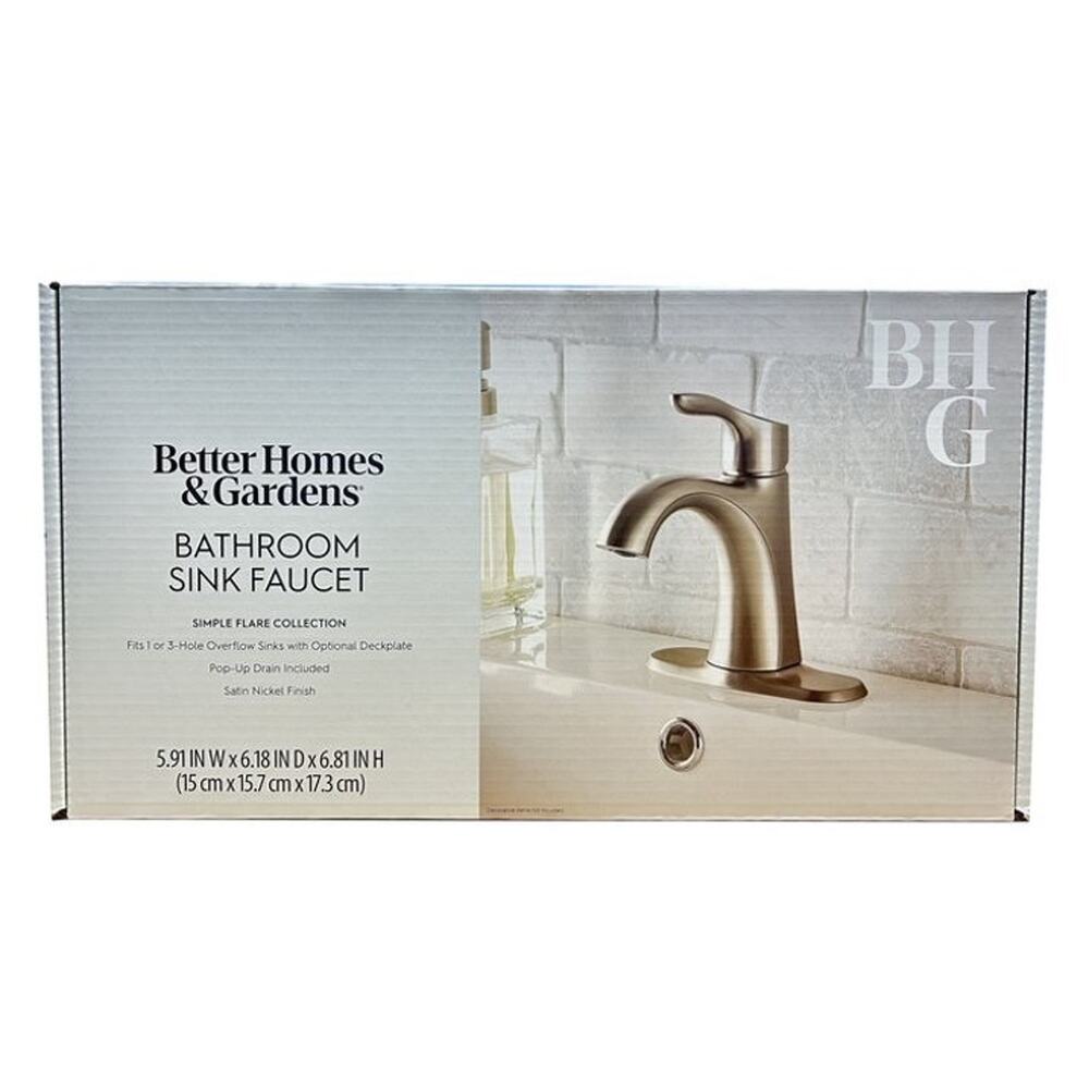 Better Homes & Gardens Bathroom Sink Faucet Satin Nickel w/ Pop-Up Drain NEW